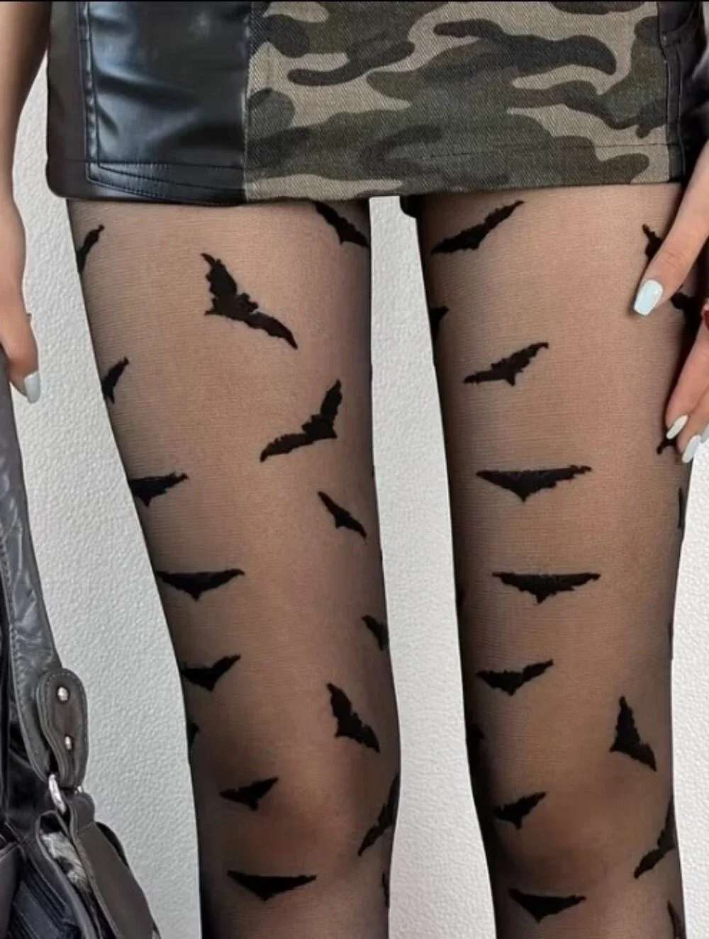 New Black Bat Pattern Sheer Tights - Halloween Goth